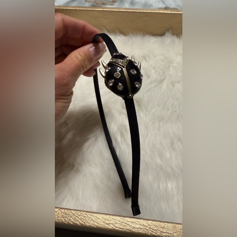 Kenneth Jay Lane Black Enamel and Crystal Studded Headband